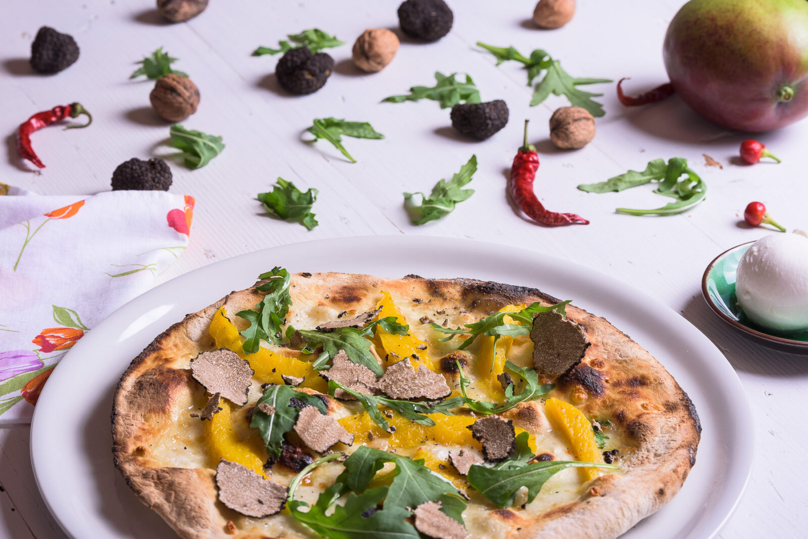 Black Summer Truffles, Mango, Arugala and Buffalo Mozzarella Pizza - La Cerqua Tartufi